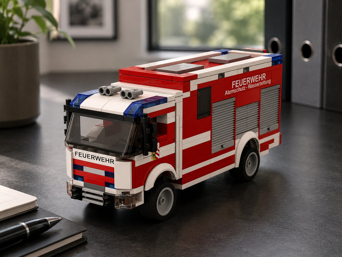 Feuerwehr Klemmbaustein-Modell mit individueller Beschriftung